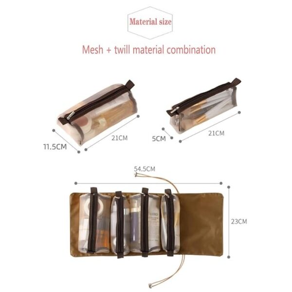 Roll makeup bag, travel cosmetic organizer, portable makeup storage, beauty essentials bag, travel beauty organizer.