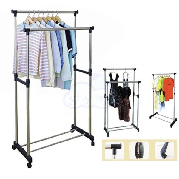 Double pole clothes rack Sri Lanka, adjustable drying rack, stylish clothes storage, durable garment rack, compact drying solution.