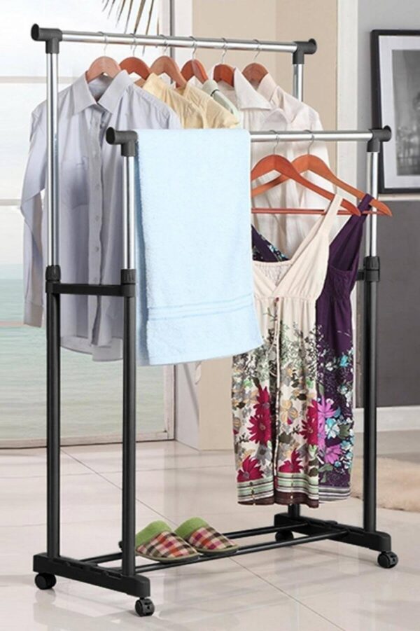 Double pole clothes rack Sri Lanka, adjustable drying rack, stylish clothes storage, durable garment rack, compact drying solution.