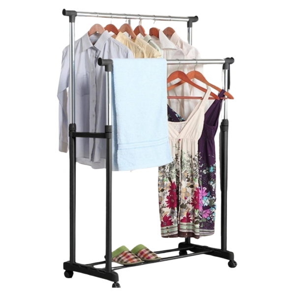 Double pole clothes rack Sri Lanka, adjustable drying rack, stylish clothes storage, durable garment rack, compact drying solution.