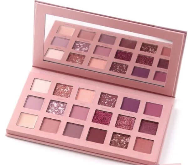 Eyeshadow palette, 18-color eyeshadow, pigmented eyeshadow, glitter eyeshadow, matte eyeshadow, nude eyeshadow palette, makeup essentials.