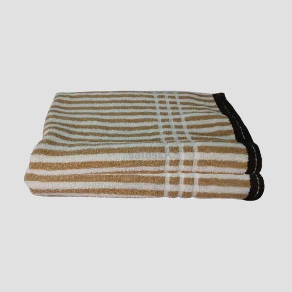 Dual-Tone Cotton Bath Towel 28" × 58" – Light Brown & White Stripes - Image 2